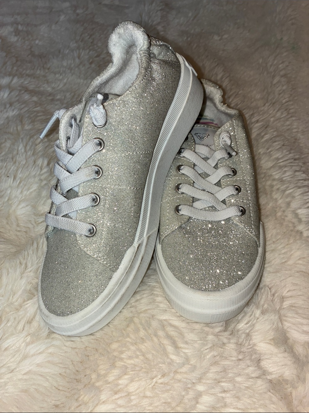 Roxy Girls' Silver Glitter Low-Top Sneakers